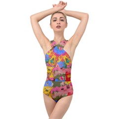 Coloful Strokes Canvas                                   Cross Front Low Back Swimsuit by LalyLauraFLM