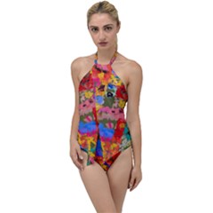 Coloful Strokes Canvas                                  Go With The Flow One Piece Swimsuit