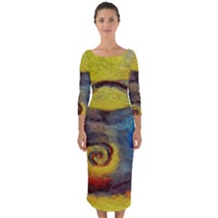 Painted Swirls                                      Quarter Sleeve Midi Bodycon Dress