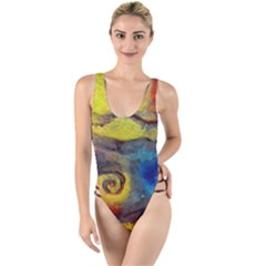 Painted Swirls                                  High Leg Strappy Swimsuit