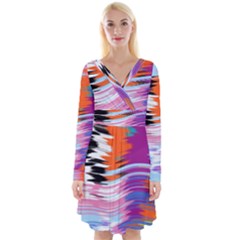 Waves                                       Long Sleeve Front Wrap Dress