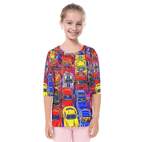 Colorful Toy Racing Cars Kids  Quarter Sleeve Raglan Tee by FunnyCow