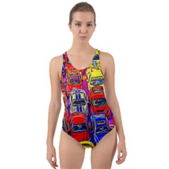 Colorful Toy Racing Cars Cut-out Back One Piece Swimsuit by FunnyCow