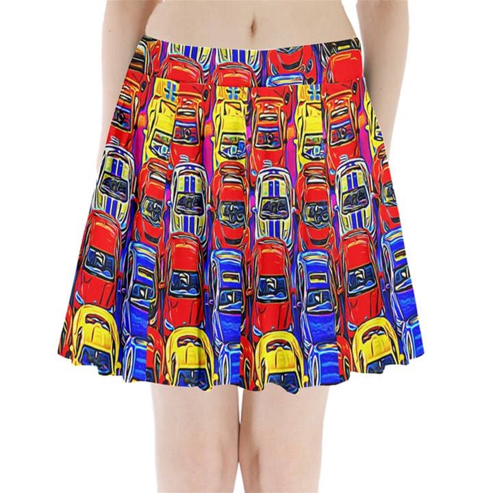 Colorful Toy Racing Cars Pleated Mini Skirt