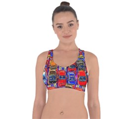 Colorful Toy Racing Cars Cross String Back Sports Bra by FunnyCow