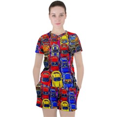 Colorful Toy Racing Cars Women s Tee And Shorts Set