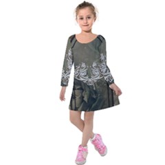 Wonderful Decorative Dragon On Vintage Background Kids  Long Sleeve Velvet Dress by FantasyWorld7