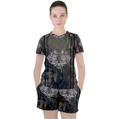 Wonderful Decorative Dragon On Vintage Background Women s Tee And Shorts Set