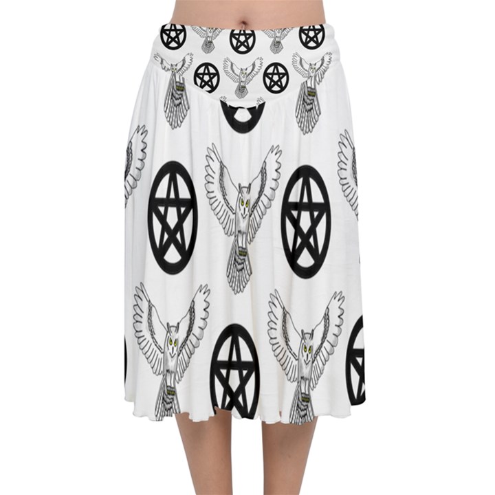 Owls And Pentacles Velvet Flared Midi Skirt