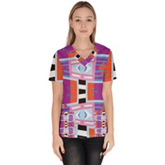 Mirrored Distorted Shapes                                     Women s V-neck Scrub Top by LalyLauraFLM