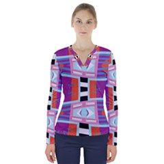 Mirrored Distorted Shapes                                     V-neck Long Sleeve Top