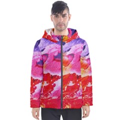 Red Purple Paint                                     Men s Hooded Puffer Jacket by LalyLauraFLM