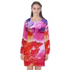 Red Purple Paint                               Long Sleeve Chiffon Shift Dress by LalyLauraFLM