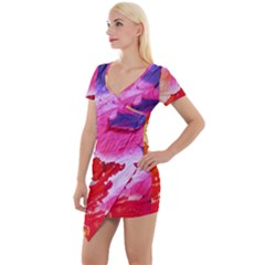 Red Purple Paint                                   Short Sleeve Asymmetric Mini Dress