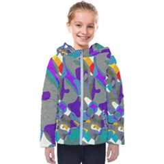 Blue Purple Shapes                                     Kids  Hooded Puffer Jacket by LalyLauraFLM