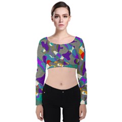 Blue Purple Shapes                                     Velvet Long Sleeve Crop Top