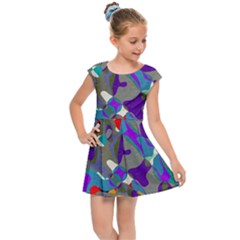 Blue Purple Shapes                                     Kids Cap Sleeve Dress