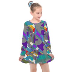 Blue Purple Shapes                                     Kids  Long Sleeve Dress