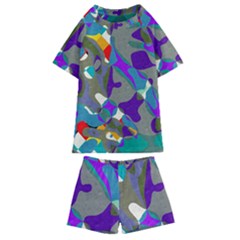 Blue Purple Shapes                                Kids  Swim Tee And Shorts Set