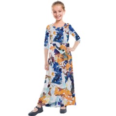 Paint On A White Background                                      Kids  Quarter Sleeve Maxi Dress