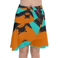 Blue Orange Black Waves                                            Chiffon Wrap Front Skirt by LalyLauraFLM