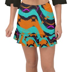 Blue Orange Black Waves                                    Fishtail Mini Chiffon Skirt