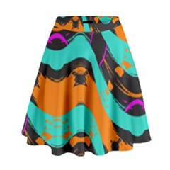 Blue Orange Black Waves                                           High Waist Skirt by LalyLauraFLM