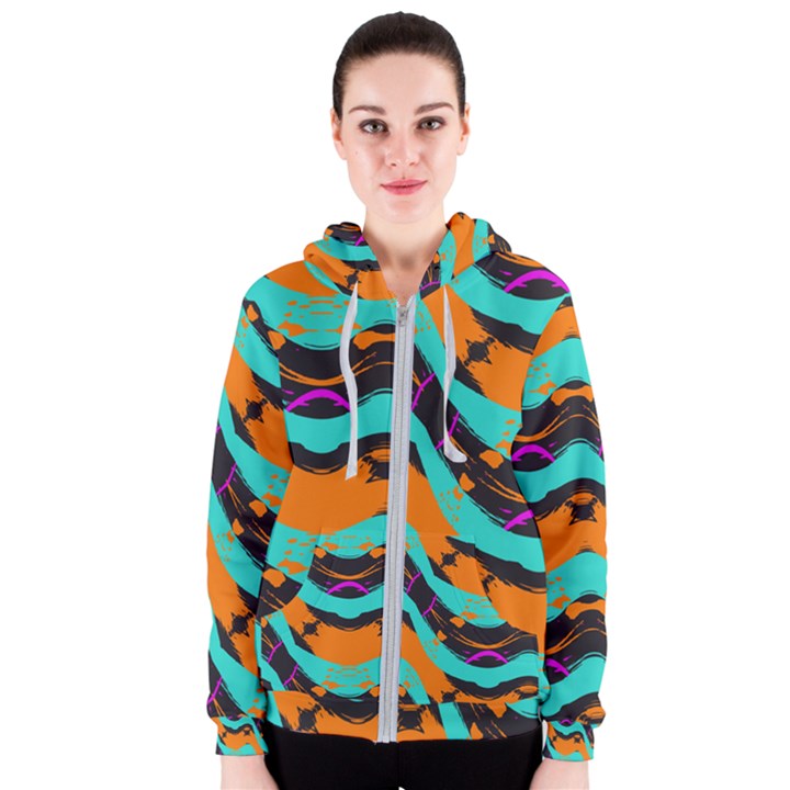 Blue orange black waves                                         Women s Zipper Hoodie