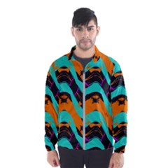 Blue Orange Black Waves                                         Wind Breaker (men) by LalyLauraFLM