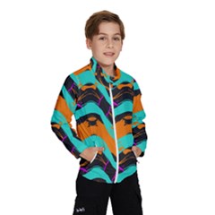 Blue Orange Black Waves                                         Wind Breaker (kids) by LalyLauraFLM