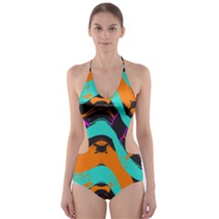 Blue Orange Black Waves                                         Cut-out One Piece Swimsuit by LalyLauraFLM