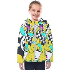 Shapes On A Yellow Background                                        Kids  Hooded Puffer Jacket by LalyLauraFLM