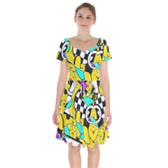 Shapes On A Yellow Background                                           Short Sleeve Bardot Dress by LalyLauraFLM