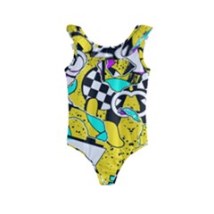 Shapes On A Yellow Background                                   Kids  Frill Swimsuit by LalyLauraFLM