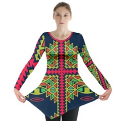 Distorted shapes on a blue background                                       Long Sleeve Tunic