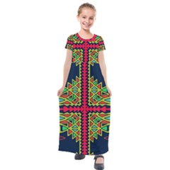 Distorted Shapes On A Blue Background                                     Kids  Short Sleeve Maxi Dress by LalyLauraFLM