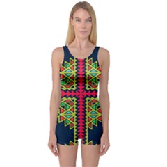 Distorted shapes on a blue background                                       Women s Boyleg One Piece Swimsuit