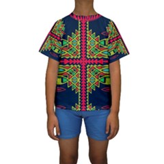 Distorted shapes on a blue background                                        Kid s Short Sleeve Swimwear