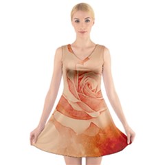 Wonderful Rose In Soft Colors V-neck Sleeveless Dress by FantasyWorld7