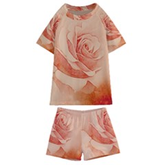 Wonderful Rose In Soft Colors Kids  Swim Tee And Shorts Set