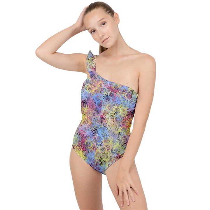 Different multi color spots created by FlipStylez Designs Frilly One Shoulder Swimsuit