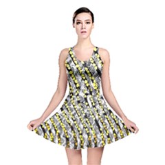 Bright Gold Black And White Waves Created By Flipstylez Designs Reversible Skater Dress by flipstylezfashionsLLC