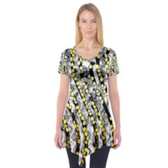 Bright Gold Black And White Waves Created By Flipstylez Designs Short Sleeve Tunic  by flipstylezfashionsLLC