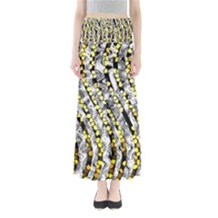 Bright Gold Black And White Waves Created By Flipstylez Designs Full Length Maxi Skirt by flipstylezfashionsLLC