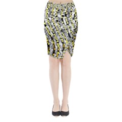 Bright Gold Black And White Waves Created By Flipstylez Designs Midi Wrap Pencil Skirt by flipstylezfashionsLLC