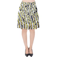 Bright Gold Black And White Waves Created By Flipstylez Designs Velvet High Waist Skirt by flipstylezfashionsLLC