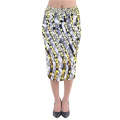 Bright Gold Black And White Waves Created By Flipstylez Designs Velvet Midi Pencil Skirt by flipstylezfashionsLLC