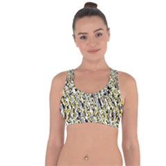 Bright Gold Black And White Waves Created By Flipstylez Designs Cross String Back Sports Bra by flipstylezfashionsLLC