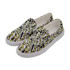 Bright Gold Black And White Waves Created By Flipstylez Designs Women s Canvas Slip Ons by flipstylezfashionsLLC