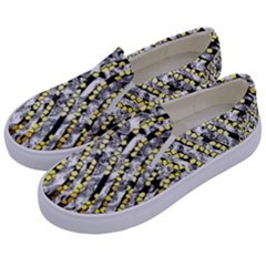 Bright Gold Black And White Waves Created By Flipstylez Designs Kids  Canvas Slip Ons by flipstylezfashionsLLC